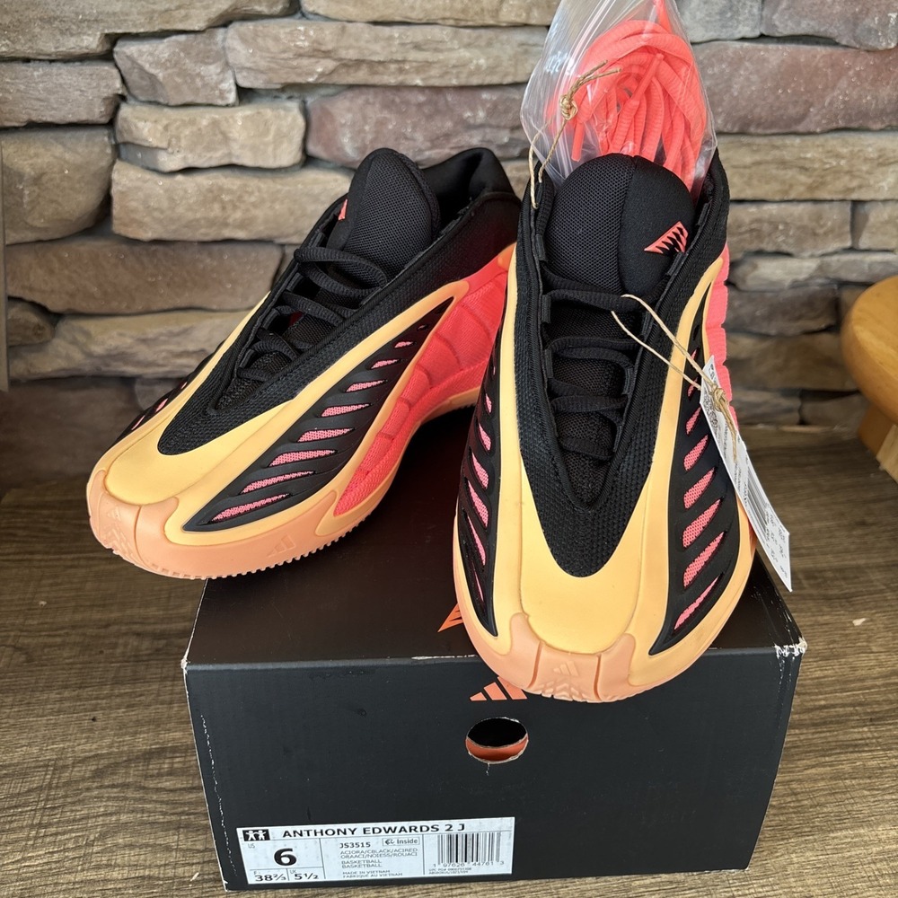 ADIDAS BIG KIDS ANTHONY EDWARDS 2 J_ACID ORANGE/CORE BLACK-JS3515-SIZE 6  NIB